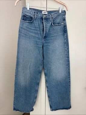Agolde Wide Leg Flare Jeans in Light Blue Denim